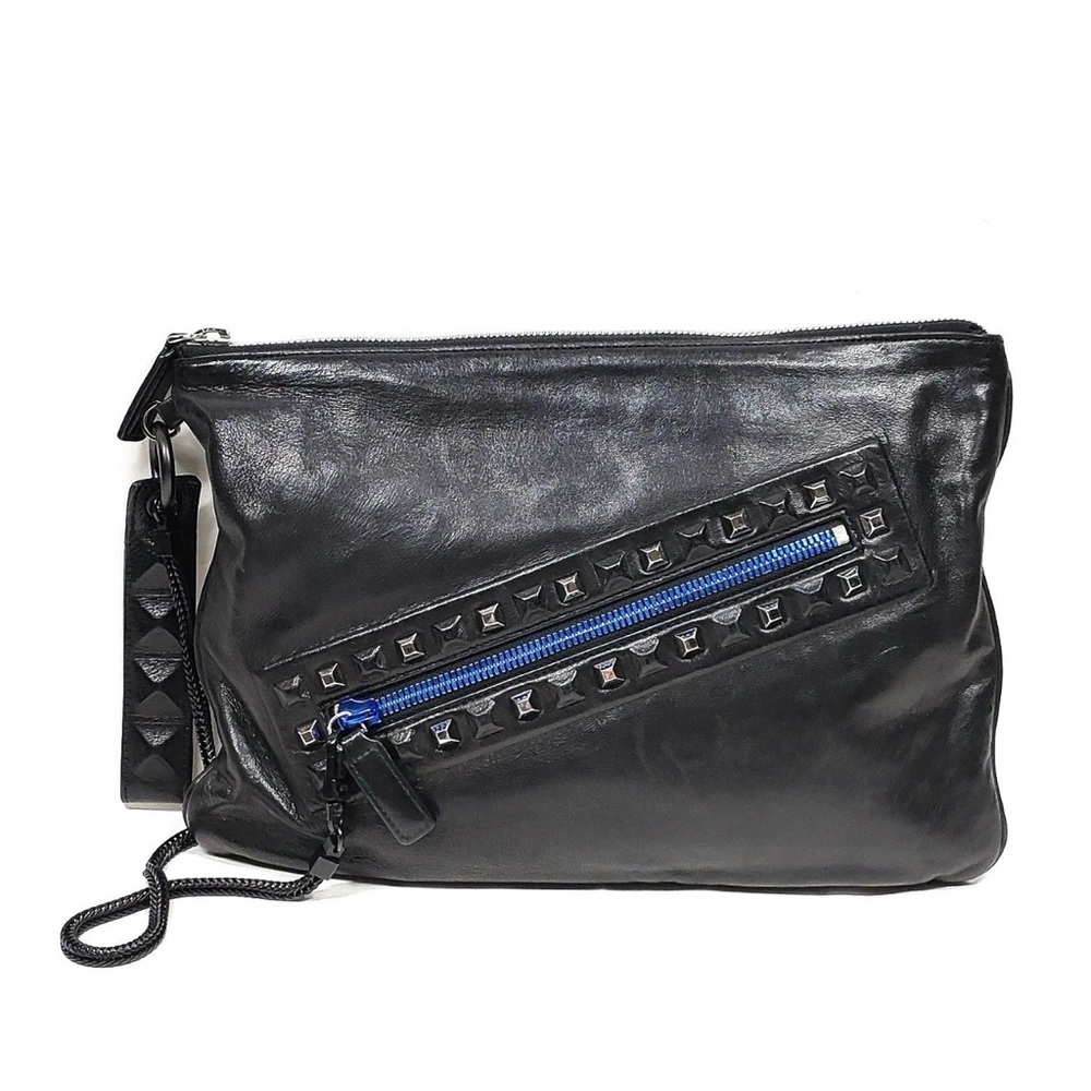 MCM Black & Blue Leather Studded Clutch